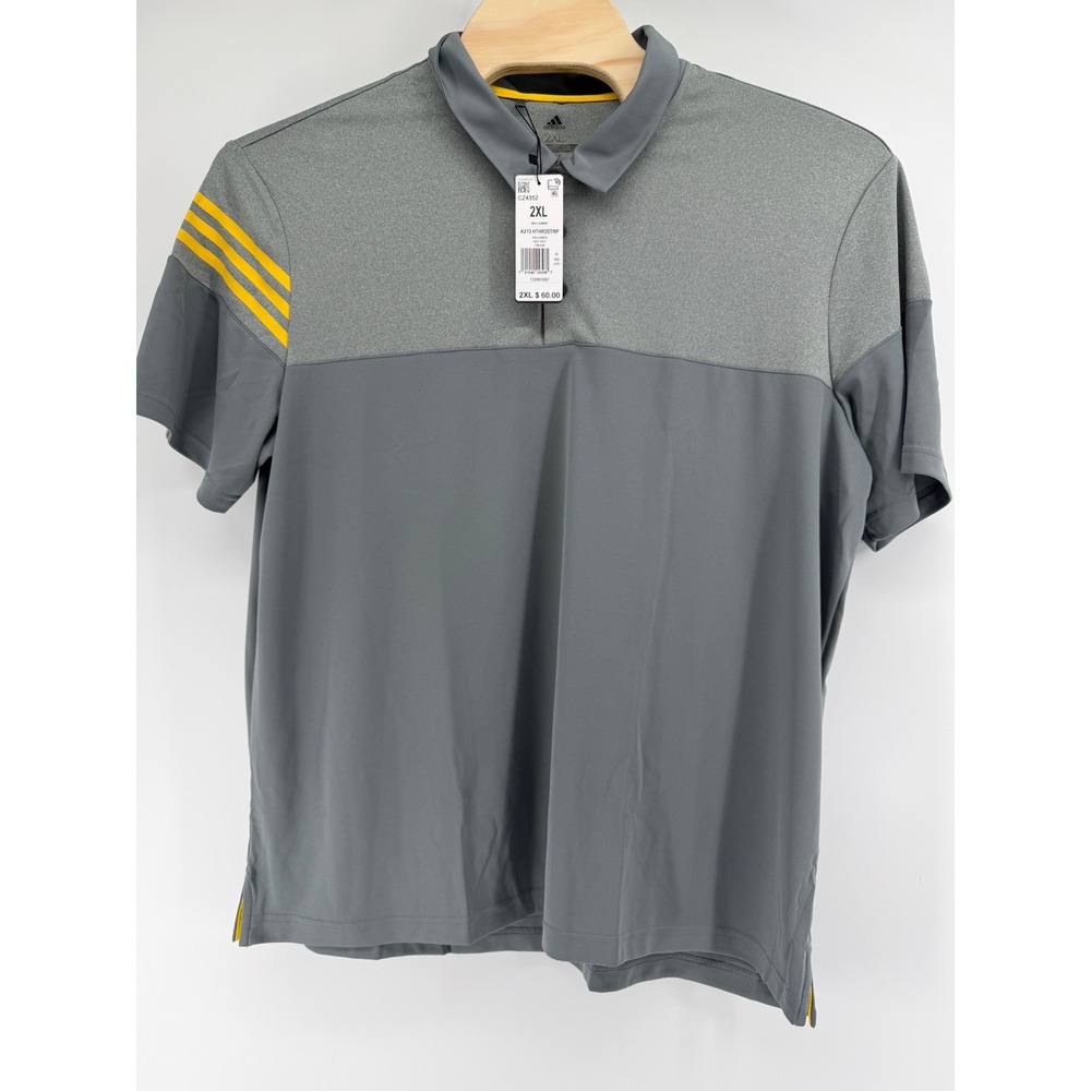 Adidas Golf Polo Shirt 2XL Mens Vista Grey Heather Colorblock 3-Stripe CZ4352